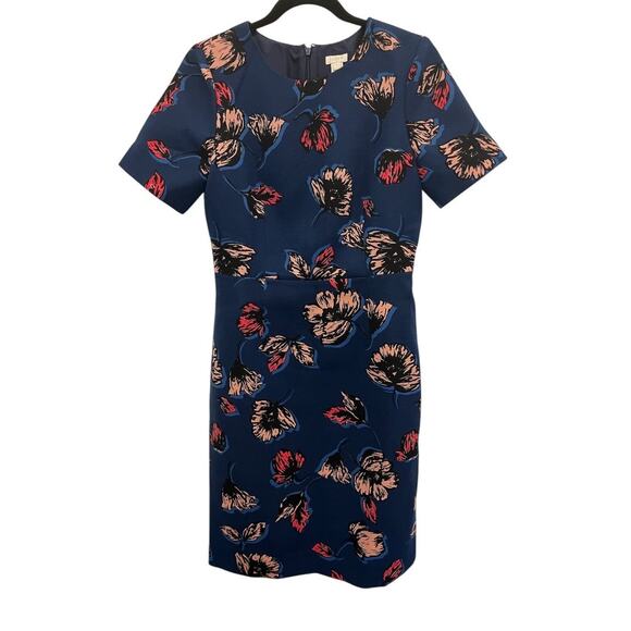 J.Crew Blue Floral Short Sleeve Sheath Dress Size 6 - Picture 2 of 4